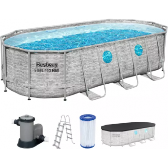 Каркасный бассейн BESTWAY POWER STEEL Ротанг 549х274х122см, 13430л + фильтр-насос 5678 л/ч, лестница, тент